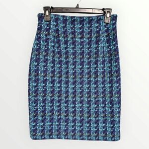 ANN TAYLOR Vtg Blue Aqua Wool Blend Tweed Pencil Skirt S/M